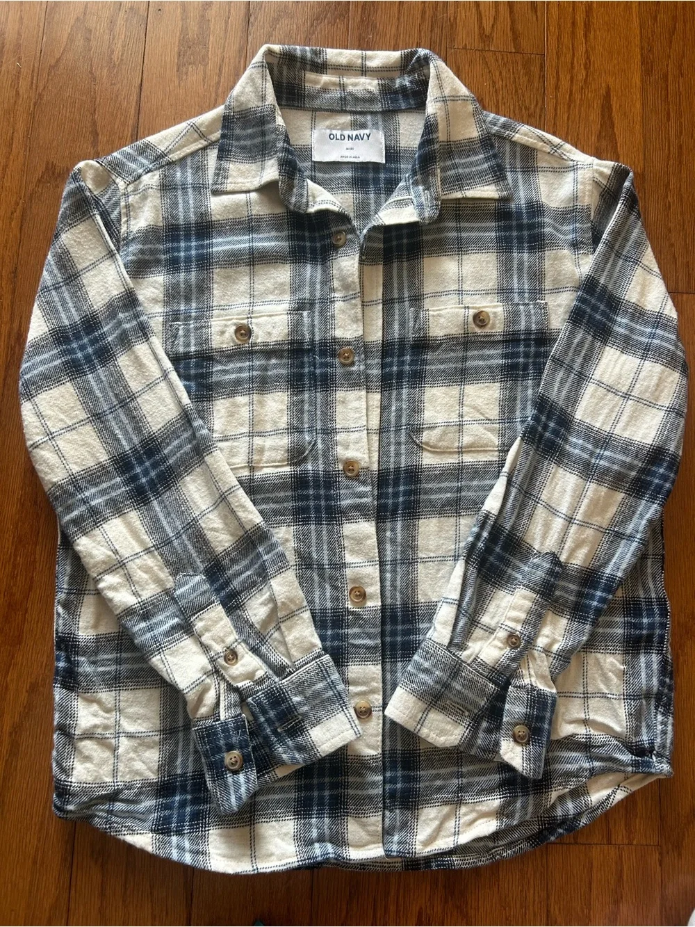 Old Navy Cream & Blue Plaid Button-Down Shirt